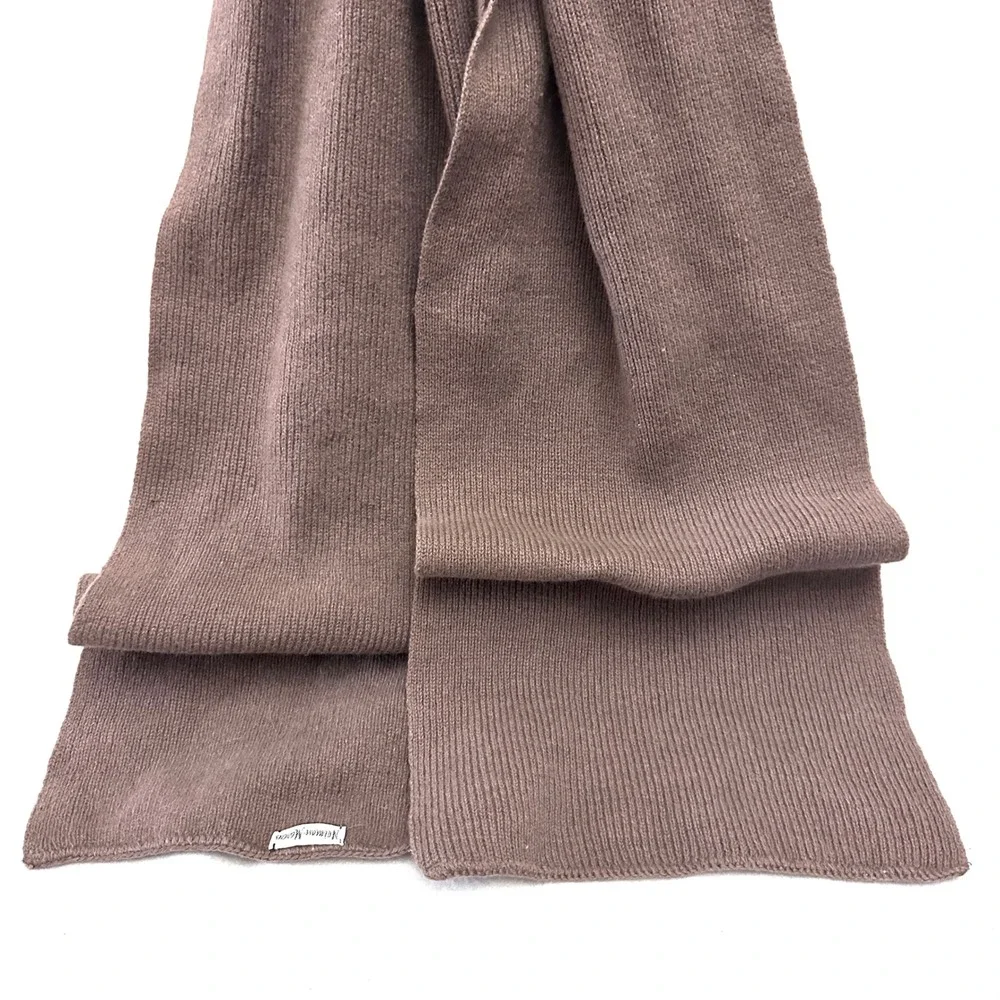 Vintage Neiman Marcus Wool Rib Knit Scarf Taupe Brown Luxury Winter